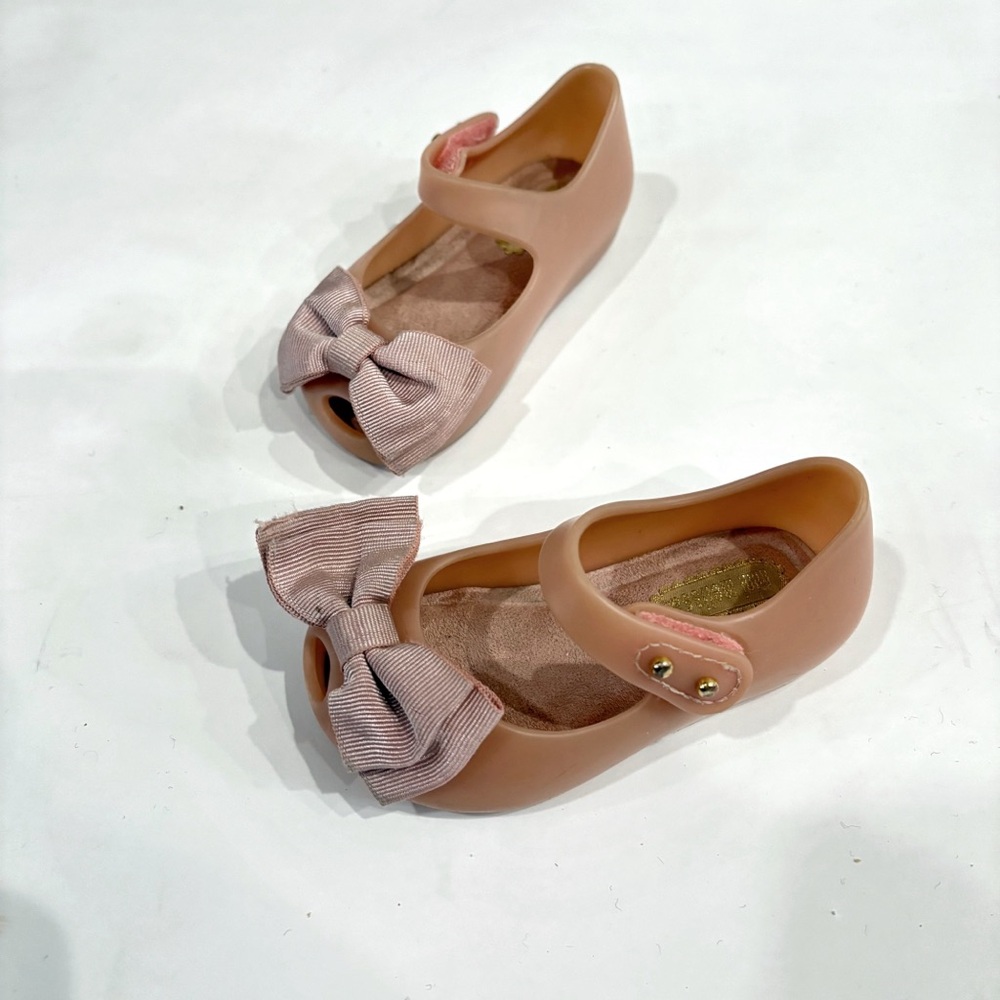 Mini Melissa Girls Pink Glitter & Nude Bow Jelly Mary Jane Sandals - Picture 10 of 12
